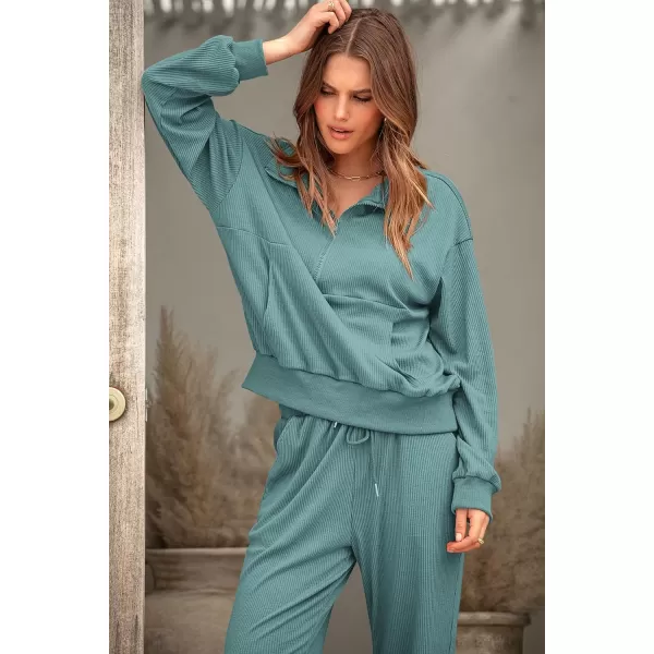imagePRETTYGARDEN Womens 2 Piece Sweatsuits Set Long Sleeve Half Zip Pullover Sweatshirt Joggers Sweatpants Fall Outfits TracksuitFruit Green