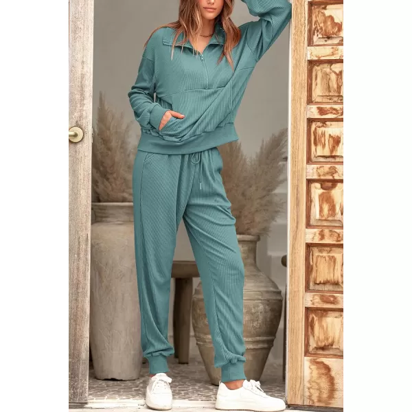 imagePRETTYGARDEN Womens 2 Piece Sweatsuits Set Long Sleeve Half Zip Pullover Sweatshirt Joggers Sweatpants Fall Outfits TracksuitFruit Green