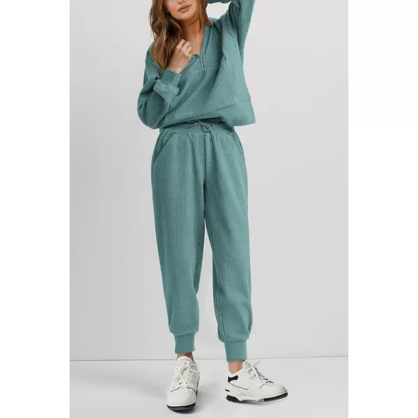 imagePRETTYGARDEN Womens 2 Piece Sweatsuits Set Long Sleeve Half Zip Pullover Sweatshirt Joggers Sweatpants Fall Outfits TracksuitFruit Green