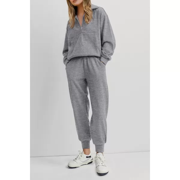 imagePRETTYGARDEN Womens 2 Piece Sweatsuits Set Long Sleeve Half Zip Pullover Sweatshirt Joggers Sweatpants Fall Outfits TracksuitGrey