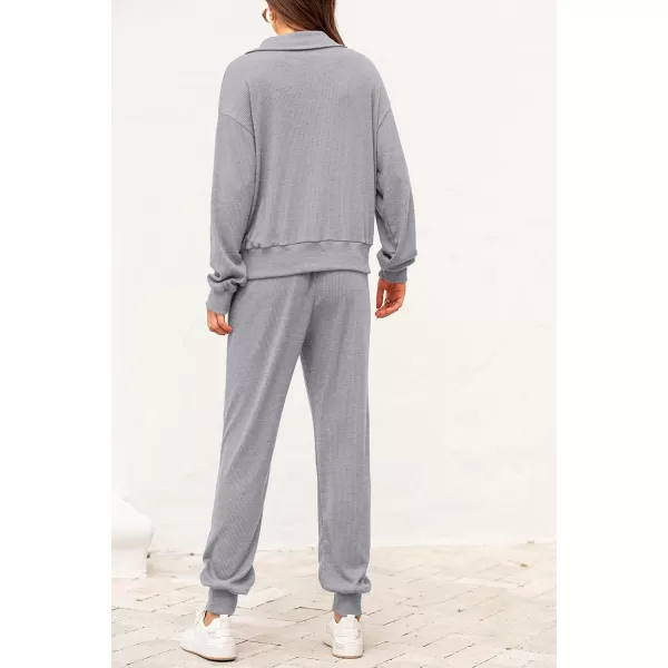 imagePRETTYGARDEN Womens 2 Piece Sweatsuits Set Long Sleeve Half Zip Pullover Sweatshirt Joggers Sweatpants Fall Outfits TracksuitGrey