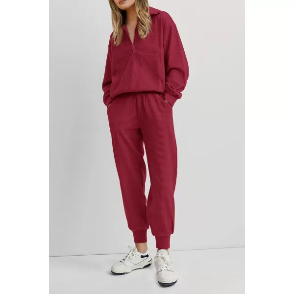 imagePRETTYGARDEN Womens 2 Piece Sweatsuits Set Long Sleeve Half Zip Pullover Sweatshirt Joggers Sweatpants Fall Outfits TracksuitWine Red
