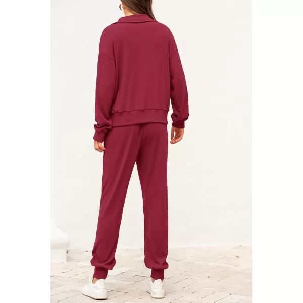 imagePRETTYGARDEN Womens 2 Piece Sweatsuits Set Long Sleeve Half Zip Pullover Sweatshirt Joggers Sweatpants Fall Outfits TracksuitWine Red