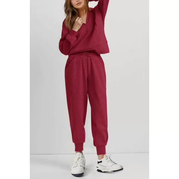 imagePRETTYGARDEN Womens 2 Piece Sweatsuits Set Long Sleeve Half Zip Pullover Sweatshirt Joggers Sweatpants Fall Outfits TracksuitWine Red