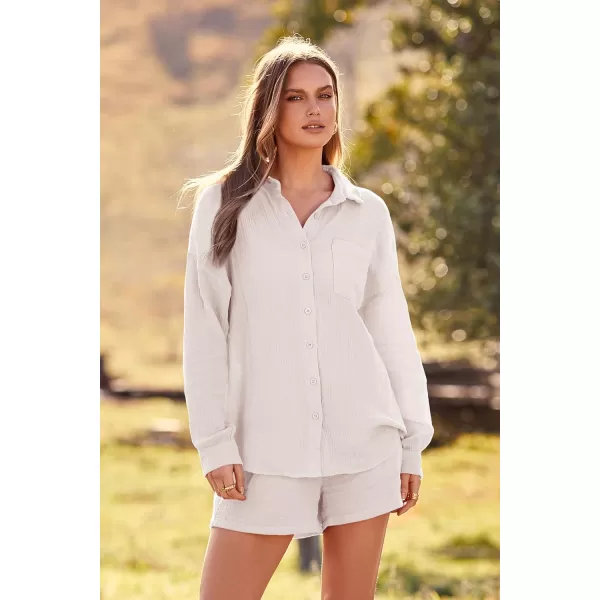 imagePRETTYGARDEN Womens 2 Piece Tracksuit Outfit Long Sleeve Blouse High Waisted Drawstring Shorts Loungewear SetBeige