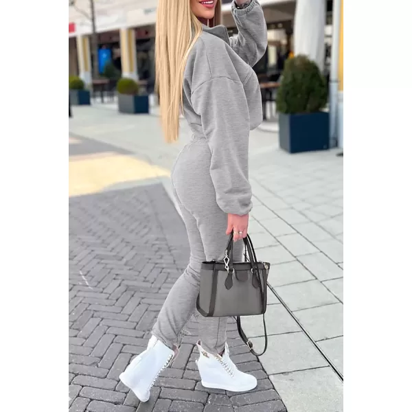 imagePRETTYGARDEN Womens 2 Piece Tracksuit Outfit Long Sleeve Zip Up Sweatshirt High Waist Jogger Sweatpants SetGrey