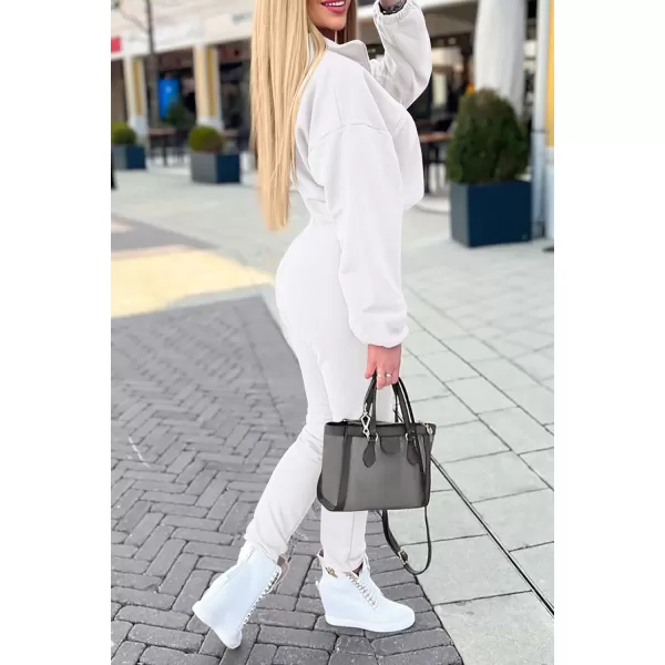 imagePRETTYGARDEN Womens 2 Piece Tracksuit Outfit Long Sleeve Zip Up Sweatshirt High Waist Jogger Sweatpants SetWhite