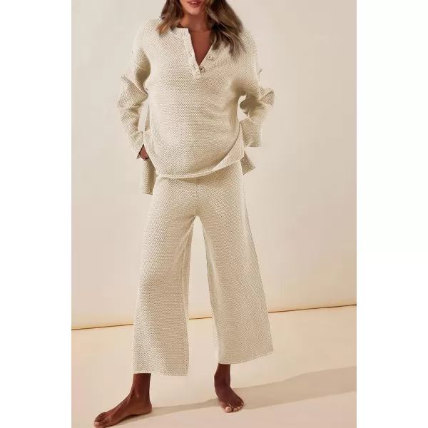 imagePRETTYGARDEN Womens 2 Piece Tracksuit Outfits 2023 Fall Knit Sweater And Wide Leg Pants Sweatsuit Lounge SetsBeige