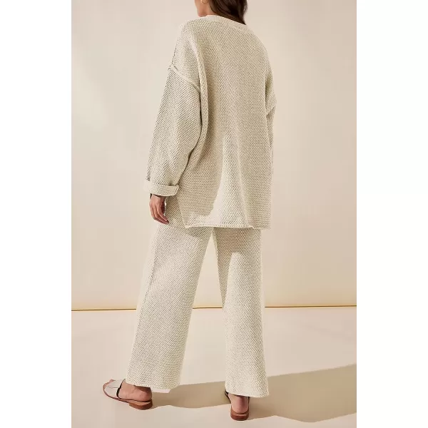 imagePRETTYGARDEN Womens 2 Piece Tracksuit Outfits 2023 Fall Knit Sweater And Wide Leg Pants Sweatsuit Lounge SetsBeige