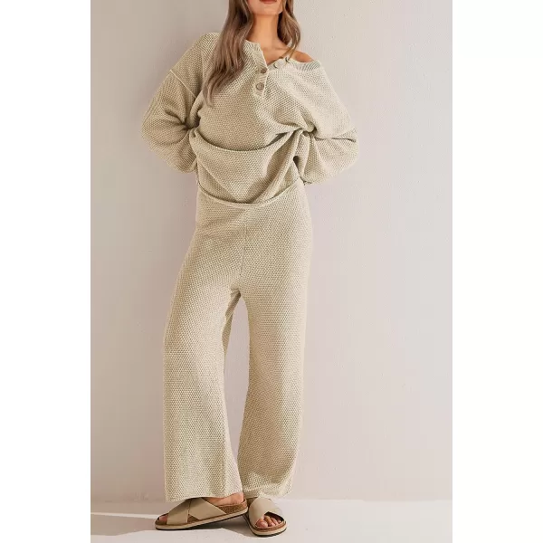 imagePRETTYGARDEN Womens 2 Piece Tracksuit Outfits 2023 Fall Knit Sweater And Wide Leg Pants Sweatsuit Lounge SetsBeige
