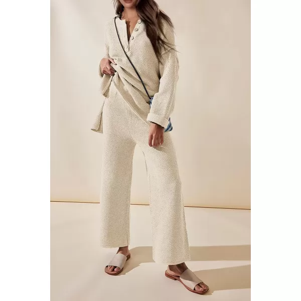 imagePRETTYGARDEN Womens 2 Piece Tracksuit Outfits 2023 Fall Knit Sweater And Wide Leg Pants Sweatsuit Lounge SetsBeige
