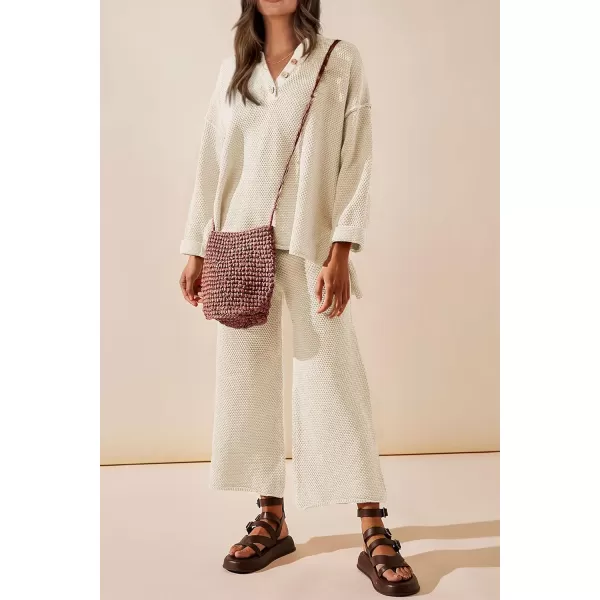 imagePRETTYGARDEN Womens 2 Piece Tracksuit Outfits 2023 Fall Knit Sweater And Wide Leg Pants Sweatsuit Lounge SetsBeige