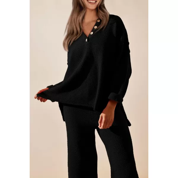 imagePRETTYGARDEN Womens 2 Piece Tracksuit Outfits 2023 Fall Knit Sweater And Wide Leg Pants Sweatsuit Lounge SetsBlack