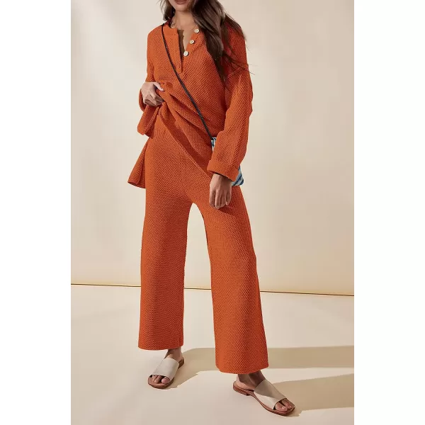 imagePRETTYGARDEN Womens 2 Piece Tracksuit Outfits 2023 Fall Knit Sweater And Wide Leg Pants Sweatsuit Lounge SetsCaramel