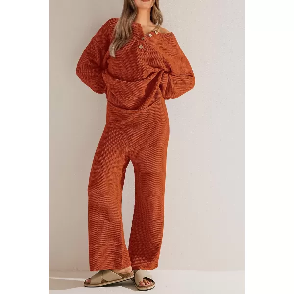 imagePRETTYGARDEN Womens 2 Piece Tracksuit Outfits 2023 Fall Knit Sweater And Wide Leg Pants Sweatsuit Lounge SetsCaramel