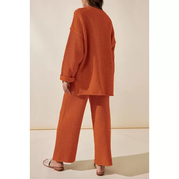 imagePRETTYGARDEN Womens 2 Piece Tracksuit Outfits 2023 Fall Knit Sweater And Wide Leg Pants Sweatsuit Lounge SetsCaramel