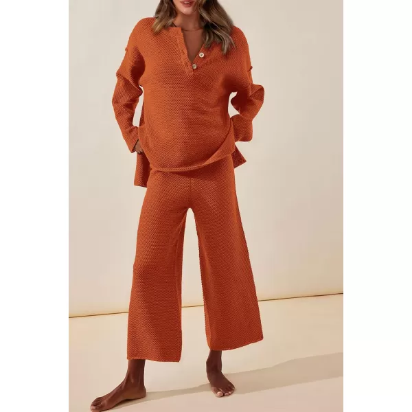 imagePRETTYGARDEN Womens 2 Piece Tracksuit Outfits 2023 Fall Knit Sweater And Wide Leg Pants Sweatsuit Lounge SetsCaramel