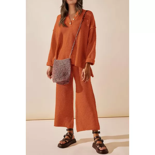 imagePRETTYGARDEN Womens 2 Piece Tracksuit Outfits 2023 Fall Knit Sweater And Wide Leg Pants Sweatsuit Lounge SetsCaramel
