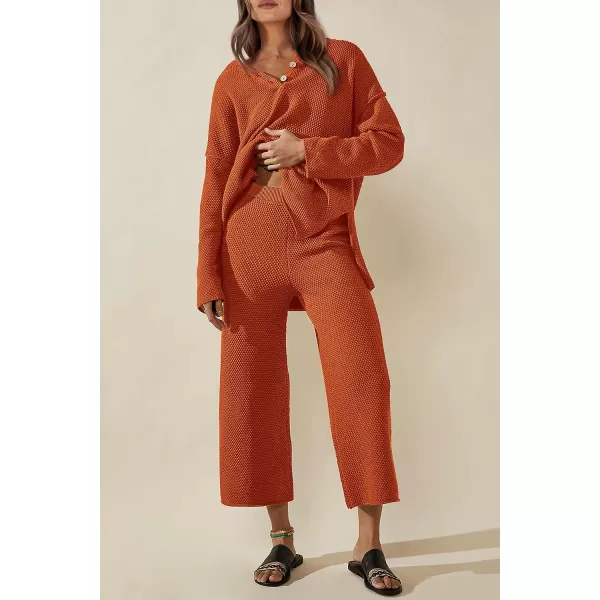 imagePRETTYGARDEN Womens 2 Piece Tracksuit Outfits 2023 Fall Knit Sweater And Wide Leg Pants Sweatsuit Lounge SetsCaramel