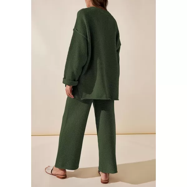 imagePRETTYGARDEN Womens 2 Piece Tracksuit Outfits 2023 Fall Knit Sweater And Wide Leg Pants Sweatsuit Lounge SetsDark Army Green