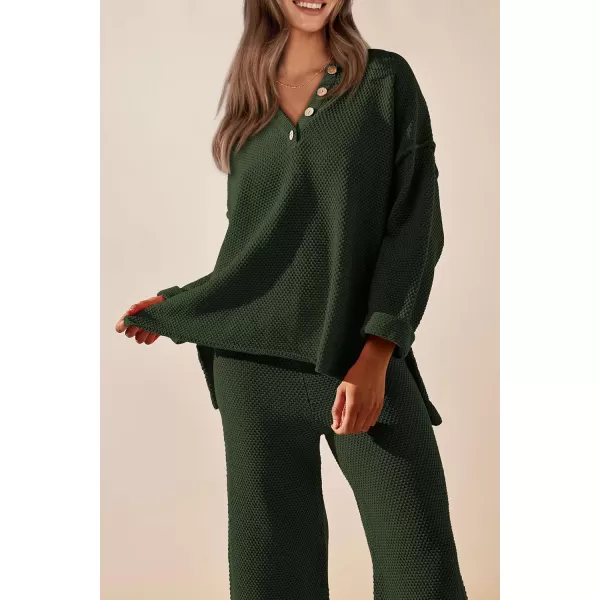 imagePRETTYGARDEN Womens 2 Piece Tracksuit Outfits 2023 Fall Knit Sweater And Wide Leg Pants Sweatsuit Lounge SetsDark Army Green