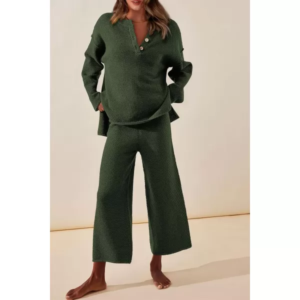 imagePRETTYGARDEN Womens 2 Piece Tracksuit Outfits 2023 Fall Knit Sweater And Wide Leg Pants Sweatsuit Lounge SetsDark Army Green