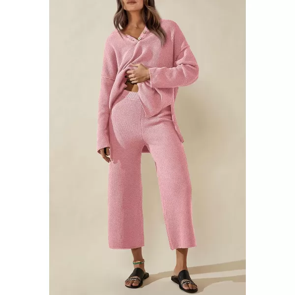 imagePRETTYGARDEN Womens 2 Piece Tracksuit Outfits 2023 Fall Knit Sweater And Wide Leg Pants Sweatsuit Lounge SetsPink