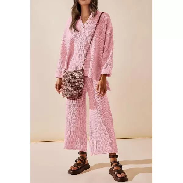 imagePRETTYGARDEN Womens 2 Piece Tracksuit Outfits 2023 Fall Knit Sweater And Wide Leg Pants Sweatsuit Lounge SetsPink