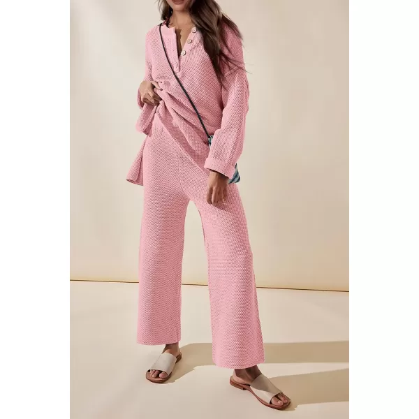 imagePRETTYGARDEN Womens 2 Piece Tracksuit Outfits 2023 Fall Knit Sweater And Wide Leg Pants Sweatsuit Lounge SetsPink