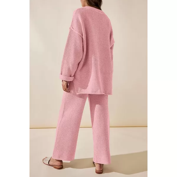 imagePRETTYGARDEN Womens 2 Piece Tracksuit Outfits 2023 Fall Knit Sweater And Wide Leg Pants Sweatsuit Lounge SetsPink