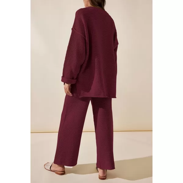 imagePRETTYGARDEN Womens 2 Piece Tracksuit Outfits 2023 Fall Knit Sweater And Wide Leg Pants Sweatsuit Lounge SetsWine Red