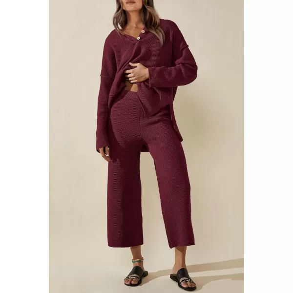 imagePRETTYGARDEN Womens 2 Piece Tracksuit Outfits 2023 Fall Knit Sweater And Wide Leg Pants Sweatsuit Lounge SetsWine Red