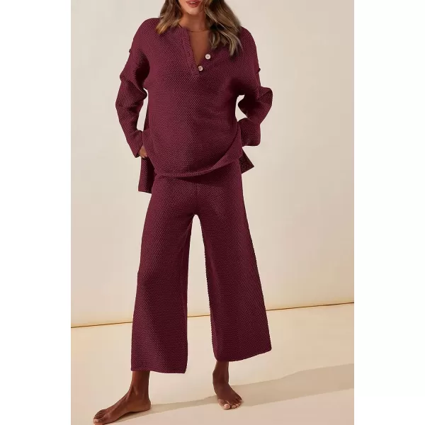 imagePRETTYGARDEN Womens 2 Piece Tracksuit Outfits 2023 Fall Knit Sweater And Wide Leg Pants Sweatsuit Lounge SetsWine Red