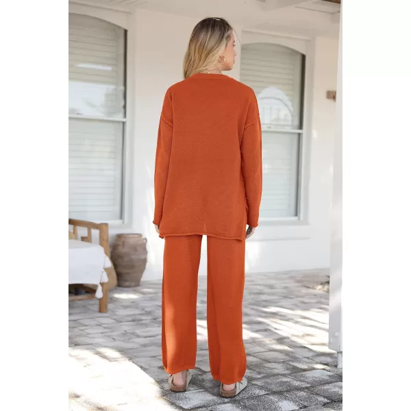 imagePRETTYGARDEN Womens 2 Piece Tracksuit Outfits 2024 Fall Knit Sweater And Wide Leg Pants Sweatsuit Lounge SetsCaramel