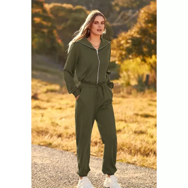imagePRETTYGARDEN Womens 2 Piece Tracksuit Outfits Long Sleeve Zip Up Sweatshirt Drawstring Sweatpants Lounge SetArmy Green
