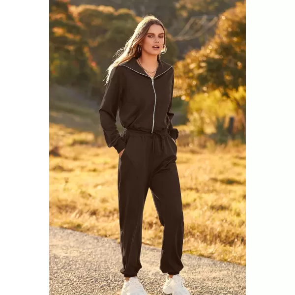 imagePRETTYGARDEN Womens 2 Piece Tracksuit Outfits Long Sleeve Zip Up Sweatshirt Drawstring Sweatpants Lounge SetCoffee