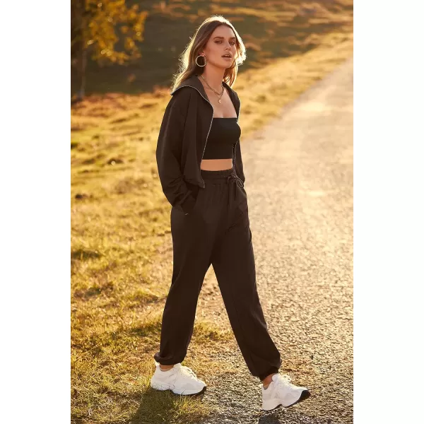 imagePRETTYGARDEN Womens 2 Piece Tracksuit Outfits Long Sleeve Zip Up Sweatshirt Drawstring Sweatpants Lounge SetCoffee