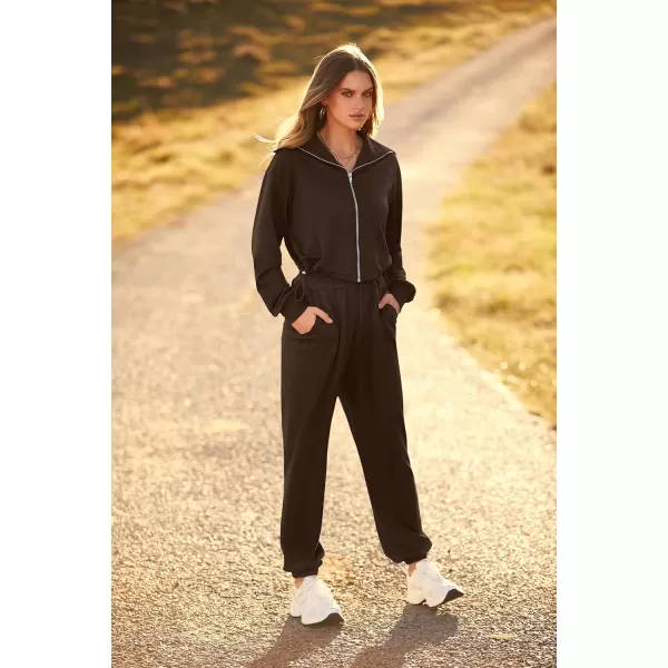 imagePRETTYGARDEN Womens 2 Piece Tracksuit Outfits Long Sleeve Zip Up Sweatshirt Drawstring Sweatpants Lounge SetCoffee