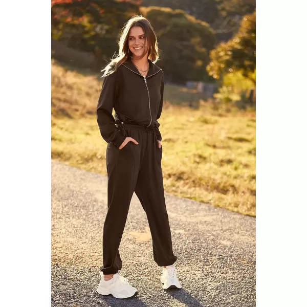 imagePRETTYGARDEN Womens 2 Piece Tracksuit Outfits Long Sleeve Zip Up Sweatshirt Drawstring Sweatpants Lounge SetCoffee