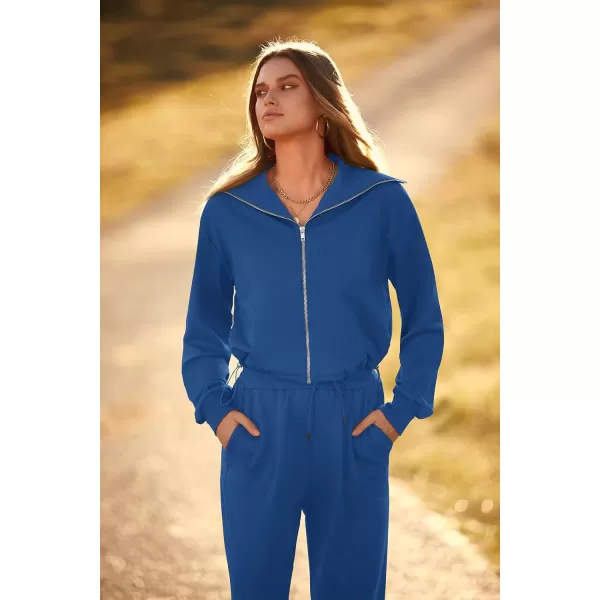 imagePRETTYGARDEN Womens 2 Piece Tracksuit Outfits Long Sleeve Zip Up Sweatshirt Drawstring Sweatpants Lounge SetDark Blue