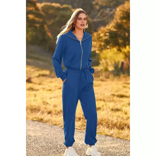 imagePRETTYGARDEN Womens 2 Piece Tracksuit Outfits Long Sleeve Zip Up Sweatshirt Drawstring Sweatpants Lounge SetDark Blue