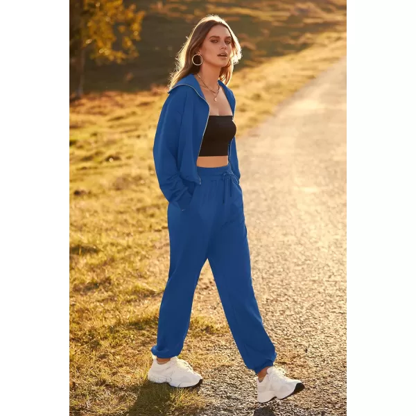imagePRETTYGARDEN Womens 2 Piece Tracksuit Outfits Long Sleeve Zip Up Sweatshirt Drawstring Sweatpants Lounge SetDark Blue