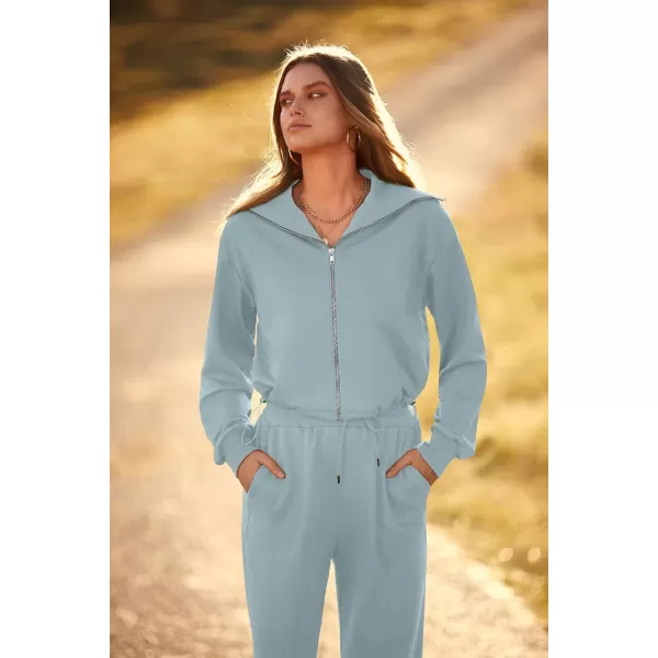 imagePRETTYGARDEN Womens 2 Piece Tracksuit Outfits Long Sleeve Zip Up Sweatshirt Drawstring Sweatpants Lounge SetGreen