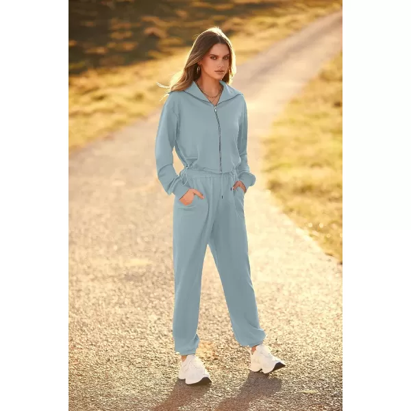 imagePRETTYGARDEN Womens 2 Piece Tracksuit Outfits Long Sleeve Zip Up Sweatshirt Drawstring Sweatpants Lounge SetGreen