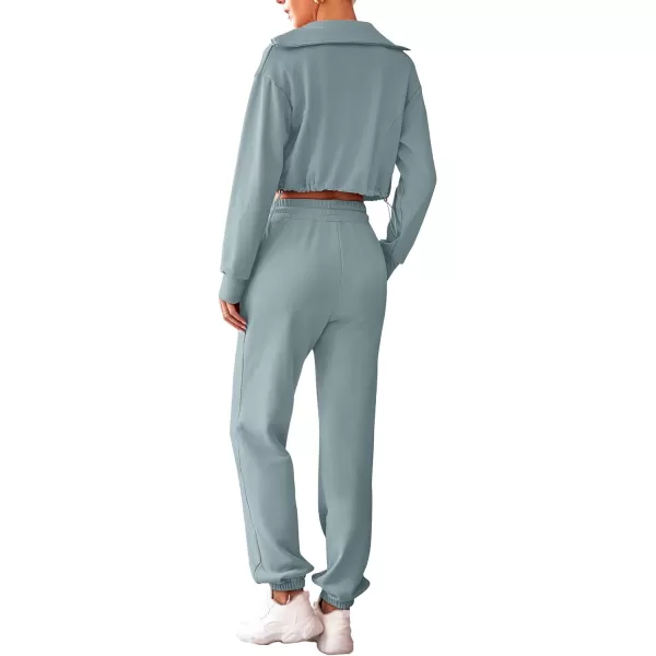 imagePRETTYGARDEN Womens 2 Piece Tracksuit Outfits Long Sleeve Zip Up Sweatshirt Drawstring Sweatpants Lounge SetGreen