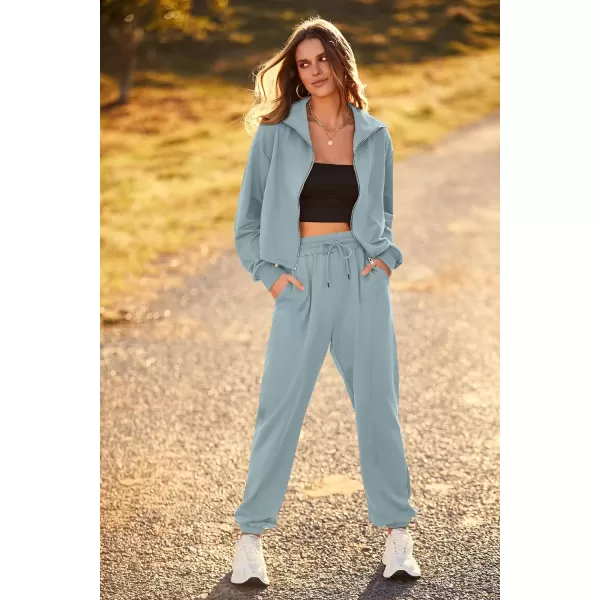 imagePRETTYGARDEN Womens 2 Piece Tracksuit Outfits Long Sleeve Zip Up Sweatshirt Drawstring Sweatpants Lounge SetGreen