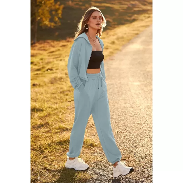imagePRETTYGARDEN Womens 2 Piece Tracksuit Outfits Long Sleeve Zip Up Sweatshirt Drawstring Sweatpants Lounge SetGreen