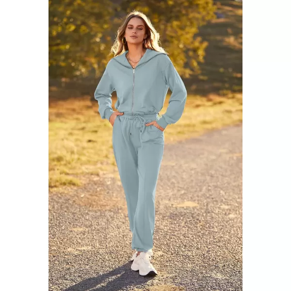 imagePRETTYGARDEN Womens 2 Piece Tracksuit Outfits Long Sleeve Zip Up Sweatshirt Drawstring Sweatpants Lounge SetGreen