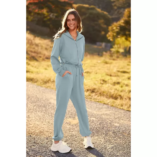imagePRETTYGARDEN Womens 2 Piece Tracksuit Outfits Long Sleeve Zip Up Sweatshirt Drawstring Sweatpants Lounge SetGreen