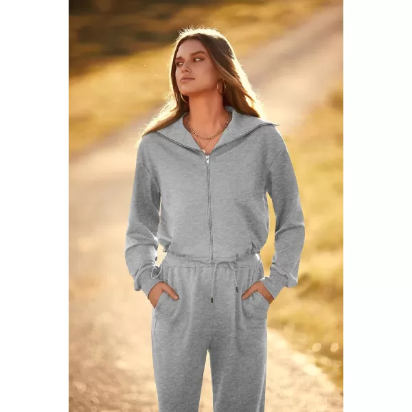 imagePRETTYGARDEN Womens 2 Piece Tracksuit Outfits Long Sleeve Zip Up Sweatshirt Drawstring Sweatpants Lounge SetGrey